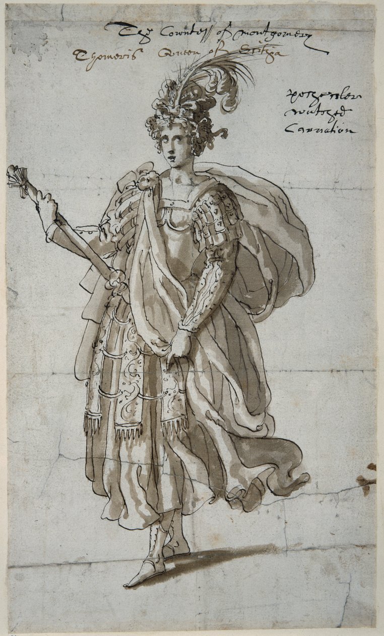 Královna Tomyris z Massagetai, kolem roku 1609 (pero a inkoust na papíře) od Inigo Jones