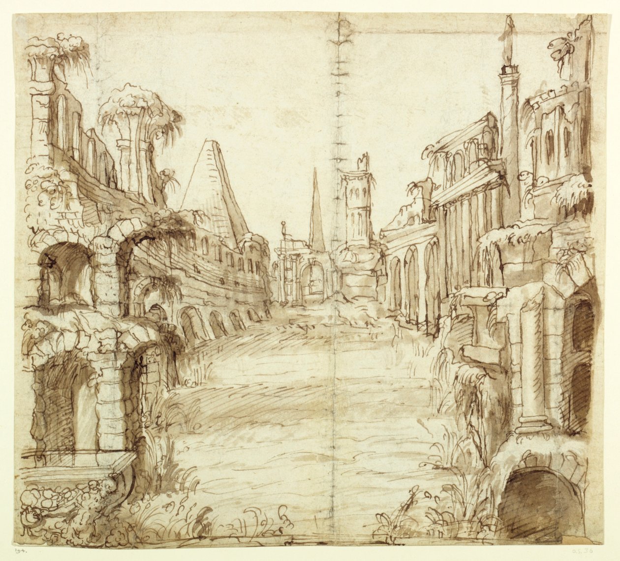 The Fallen House of Chivalry, c.1610 (pero a inkoust na papíře) od Inigo Jones