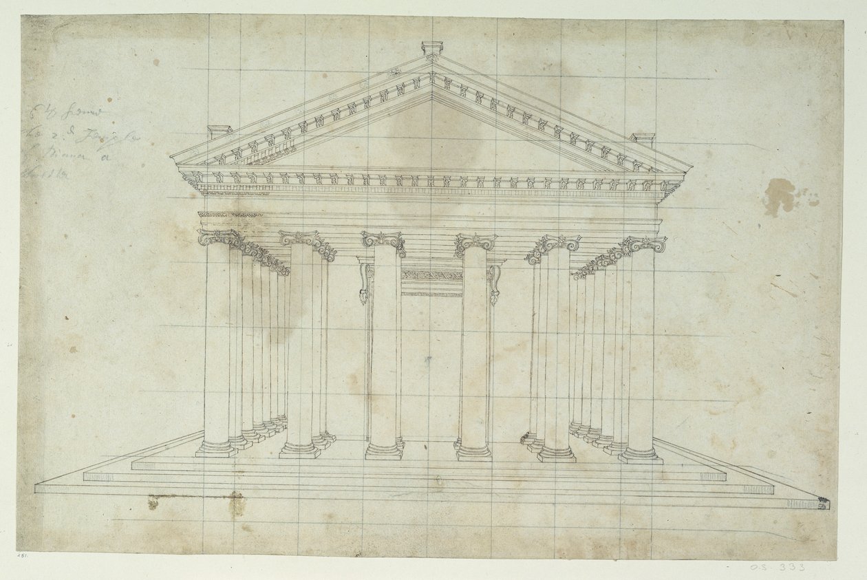 Druhý chrám Diany, kolem roku 1635 (pero a inkoust na papíře) od Inigo Jones