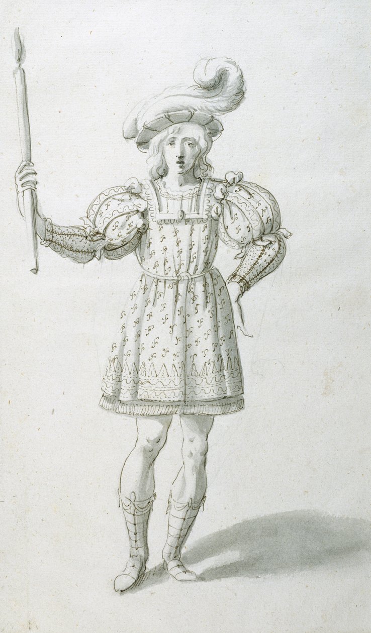 Nosič pochodně (pero a inkoust na papíře) od Inigo Jones