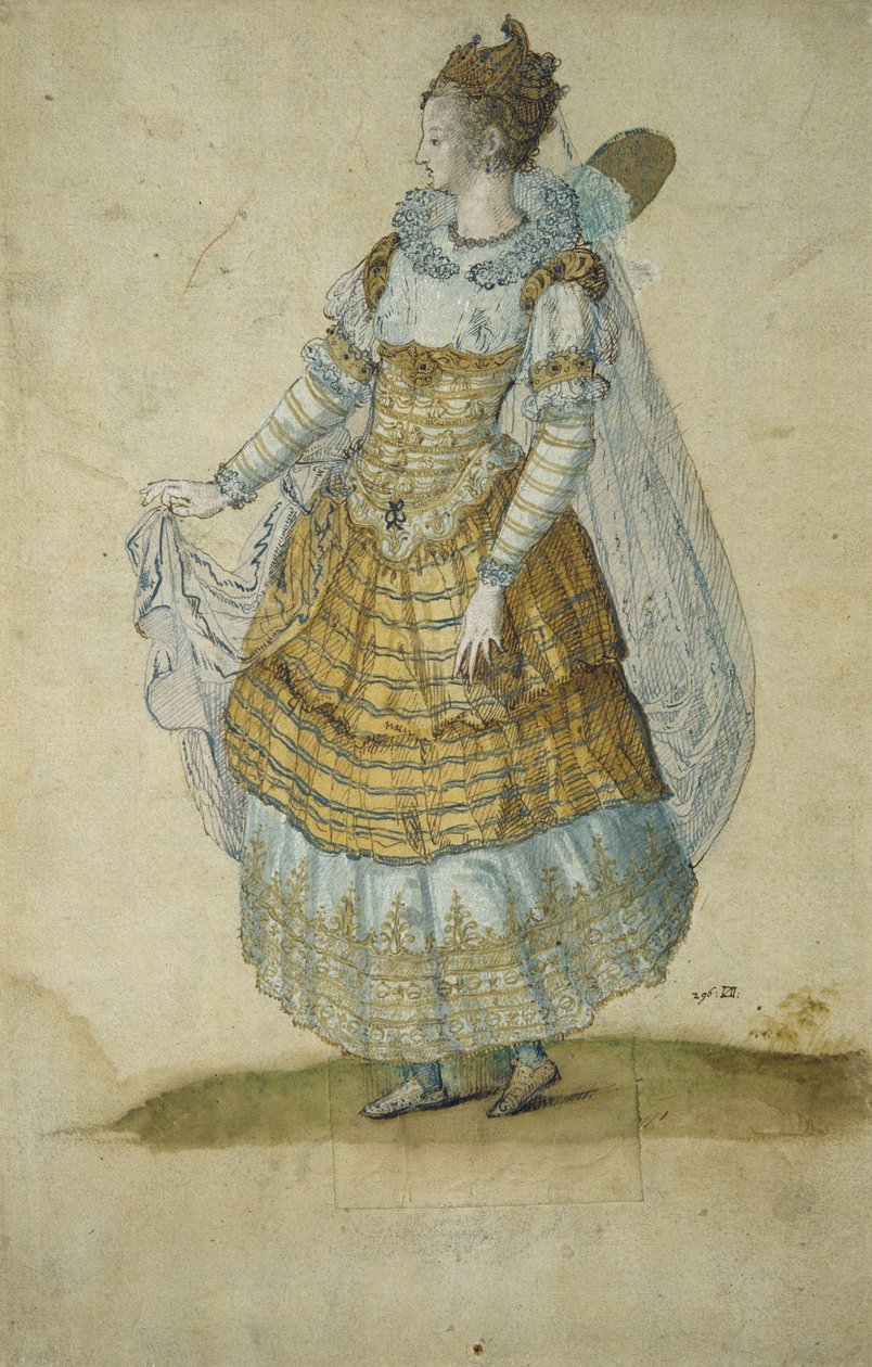 Okřídlený maskér (akvarel na papíře) od Inigo Jones