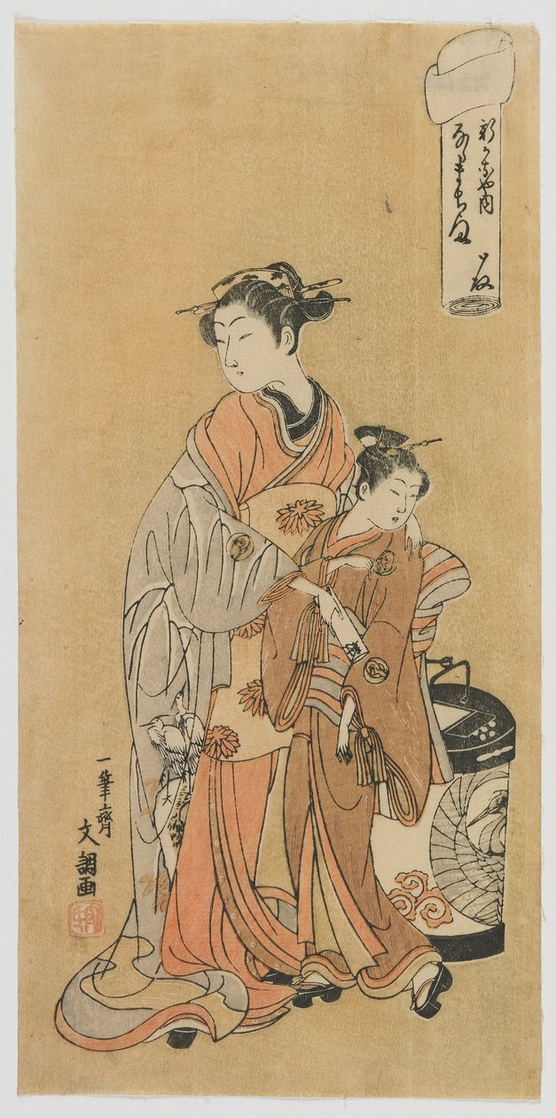 Kurtizána Nanamachi z Shin Kanaya, období Edo, kolem roku 1770 (barevný dřevořez) od Ippitsusai Bunchō