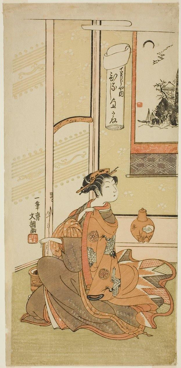 Hinaji z Chojiya, ze série "Fuji-bumi (složené milostné dopisy)" od Ippitsusai Bunchō