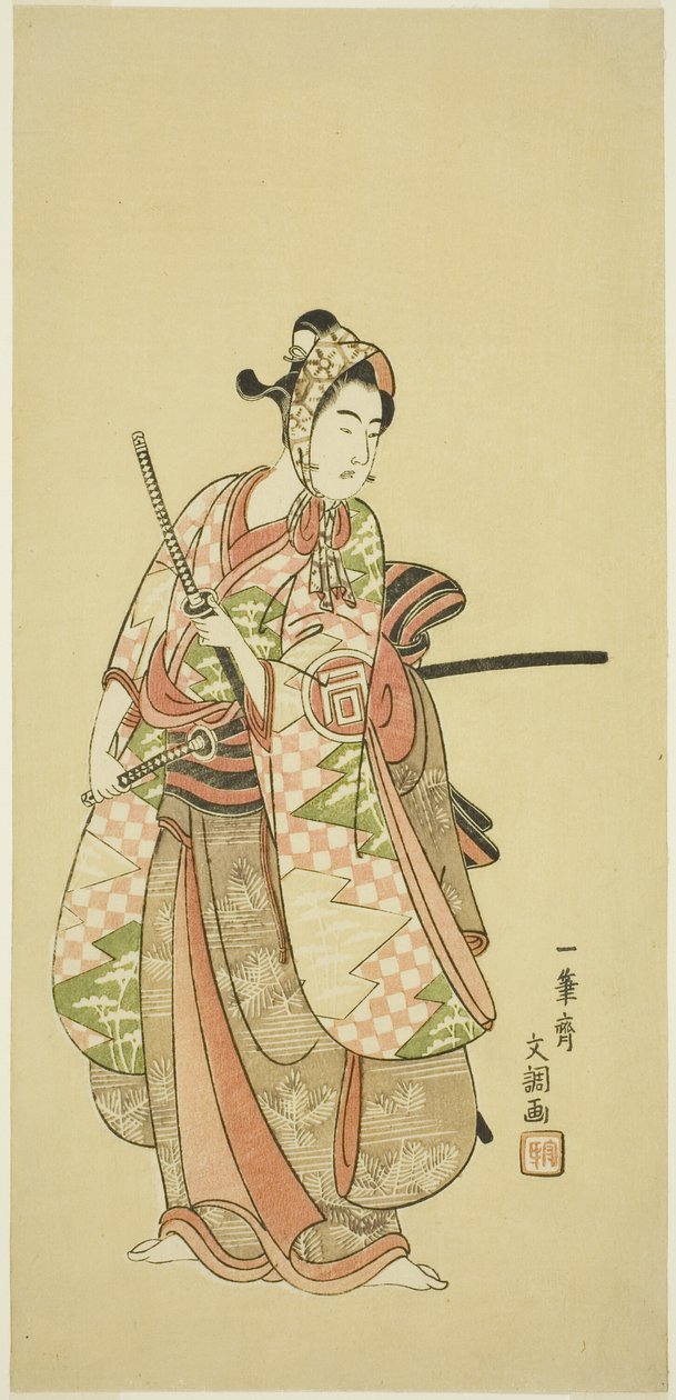 Herec Sanogawa Ichimatsu II v kostýmu módního mladého muže (Wakashu) od Ippitsusai Bunchō
