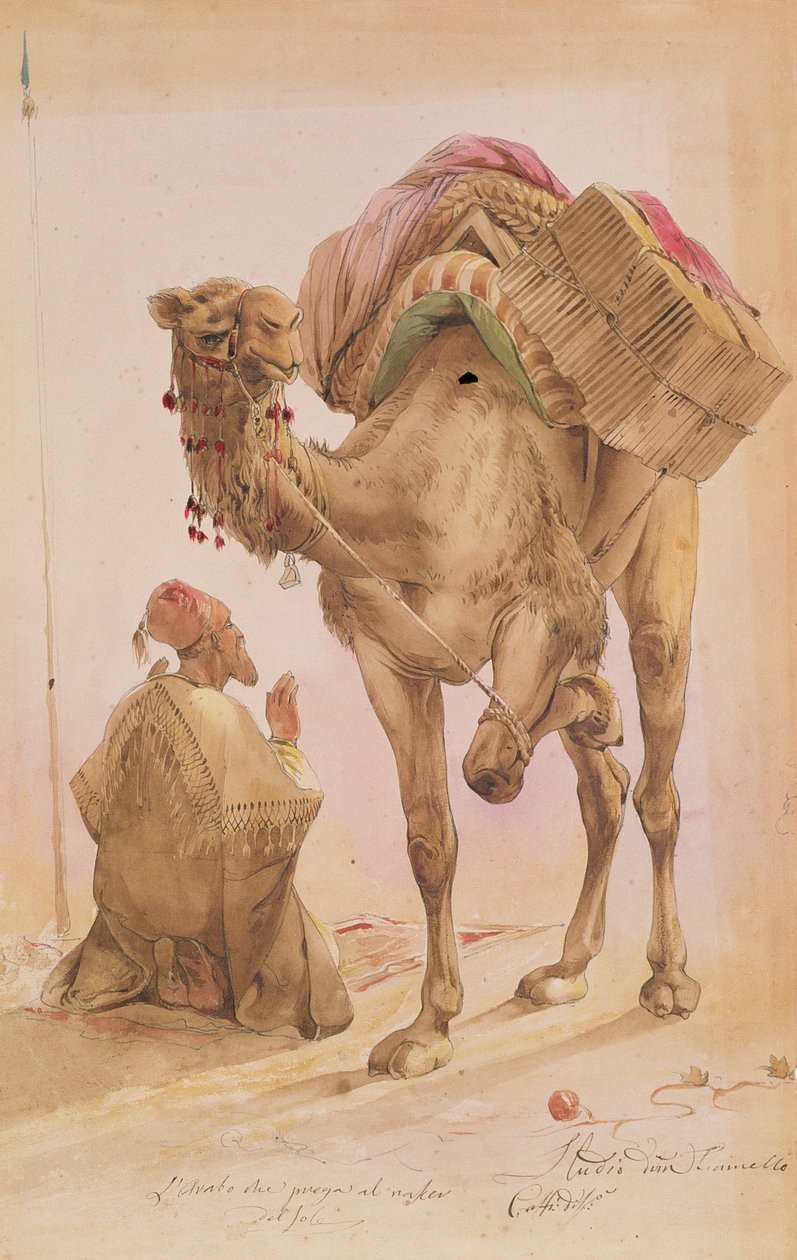 Modlící se Arab se zajištěným velbloudem od Ippolito Caffi