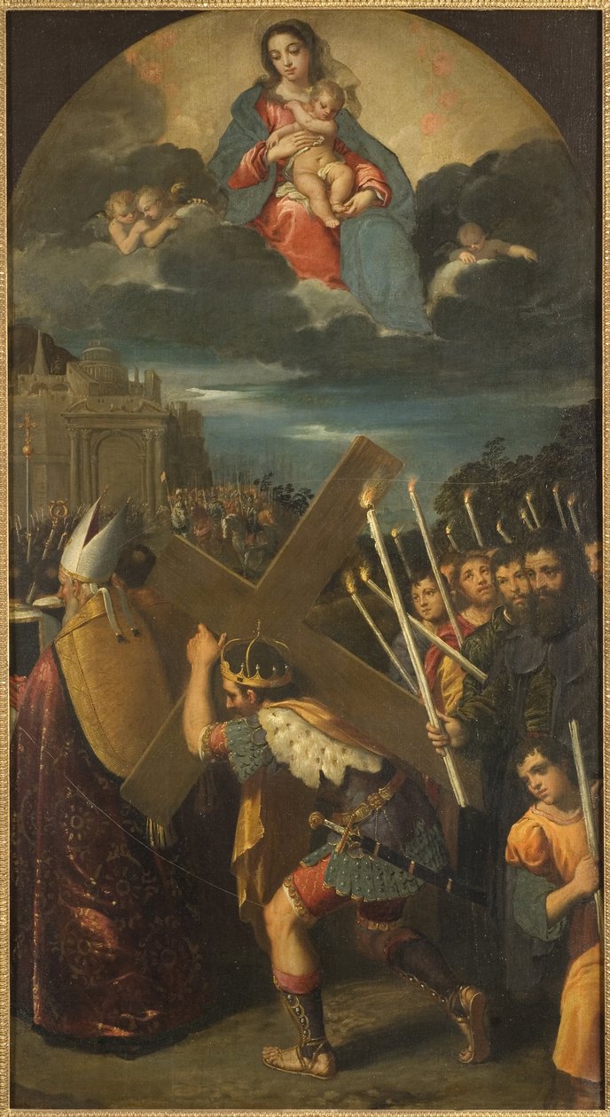 Heraclius I (verze 575-641) rapporte la Vraie Croix a Jerusalem - Císař Heraclius vrací Pravý kříž do Jeruzaléma, od Scarsellina (Scarsella), Ippolita (1551-1620). Olej na plátně. Rozměr: 181 x 101 cm. Národní muzeum Stockholm od Ippolito Scarsella