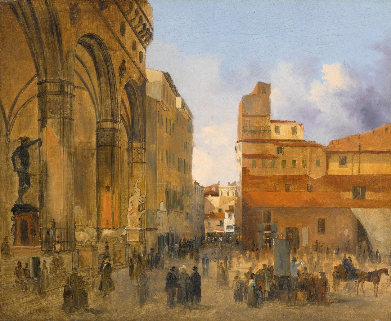 Florencie, pohled na náměstí Piazza della Signoria s lodžií dei Lanzi vlevo od Ippolito Caffi