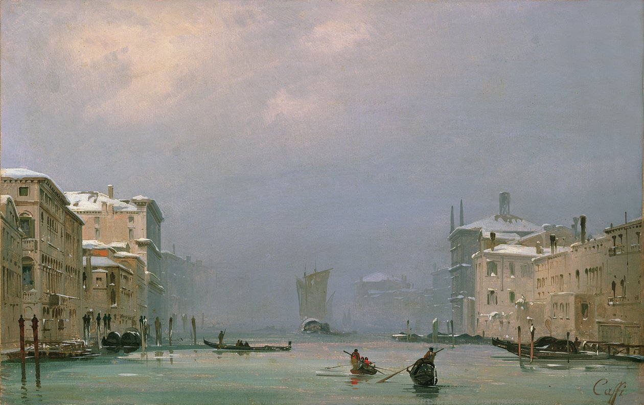 Canal Grande se sněhem a ledem, 1849 od Ippolito Caffi