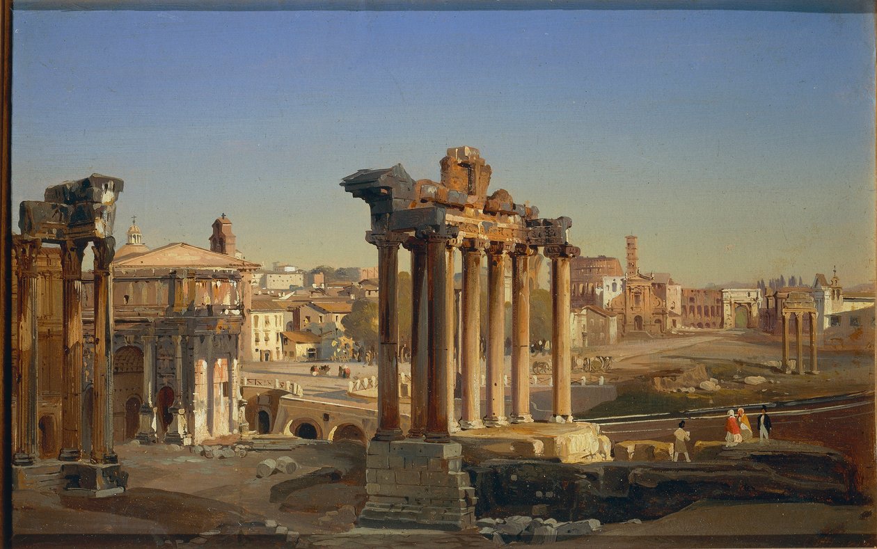 Itálie, Řím, Pohled na Forum Romanum se Saturnovým chrámem od Ippolita Caffiho od Ippolito Caffi