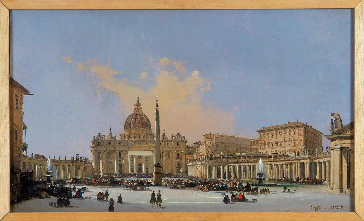 Papežské požehnání na náměstí Piazza San Pietro od Ippolito Caffi