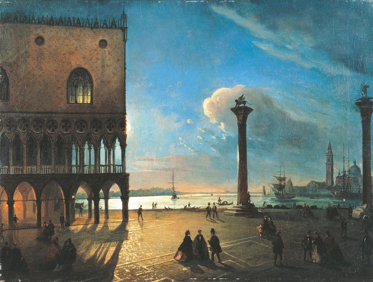 Piazzetta San Marco v měsíčním světle, Benátky, Ippolito Caffi (1809-1866), olej na plátně, 52x70 cm od Ippolito Caffi