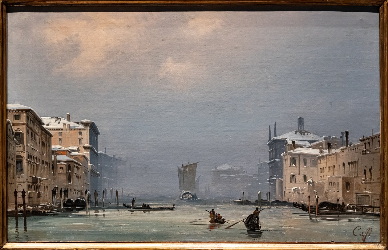 Sníh a mlha na Canal Grande od Ippolito Caffi