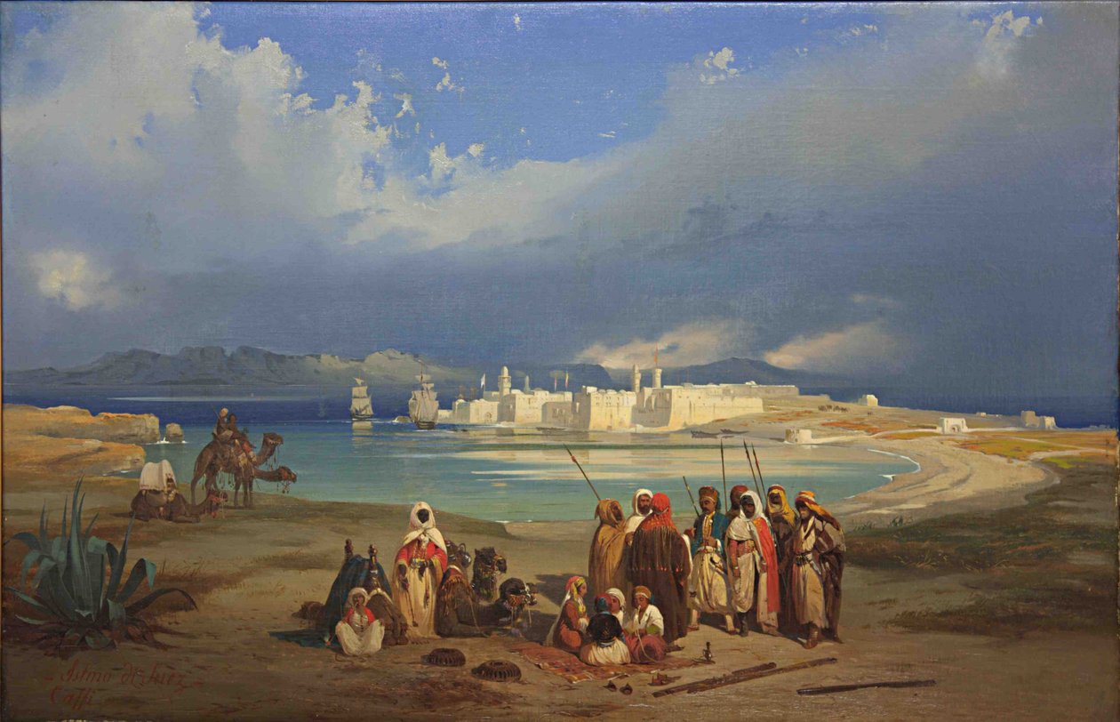 Suezská šíje, asi 1845 od Ippolito Caffi