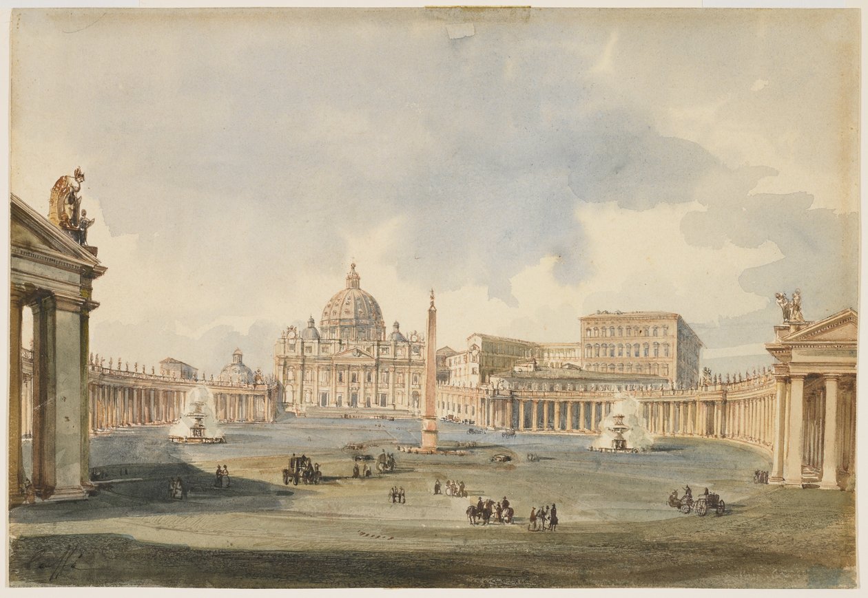 Pohled na Svatopetrské náměstí a baziliku v Římě, asi 1846 od Ippolito Caffi