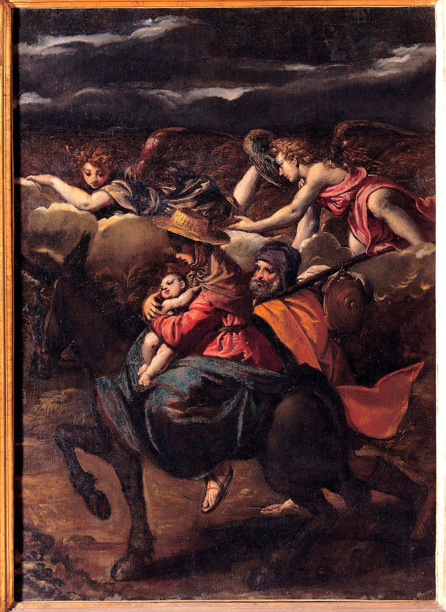 La fuite en Egypte - Útěk do Egypta - Obraz Ippolita Scarsellina (Scarsella) (1551-1620), Olej na plátně 1585 (101x73 cm) - Musei Capitolini, Řím od Ippolito Scarcella