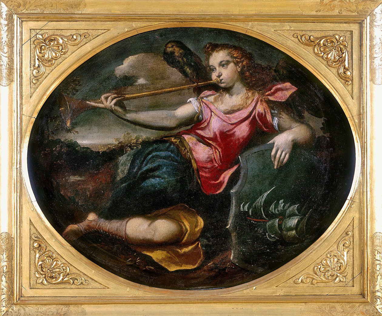 Sláva, dílo Ippolita Scarsella, také známého jako lo Scarsellino, konzervované v Galleria Estense v Modeně od Ippolito Scarsella