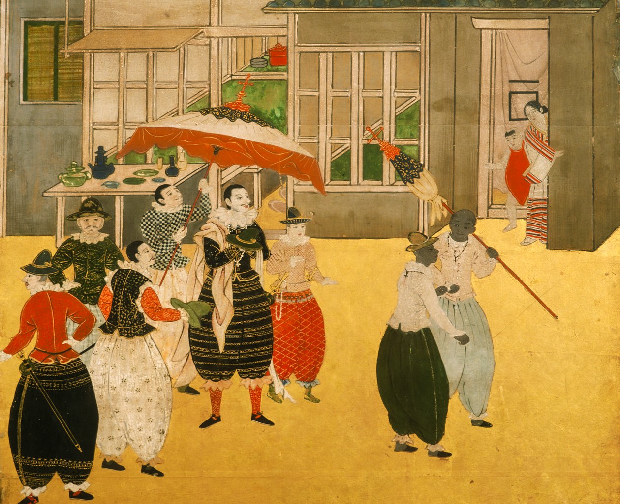 Detaily z obrazovky Namban byobu zobrazující portugalské obchodníky, kteří navštívili Japonsko v období Momoyama, 2005 (foto) od Ira Block