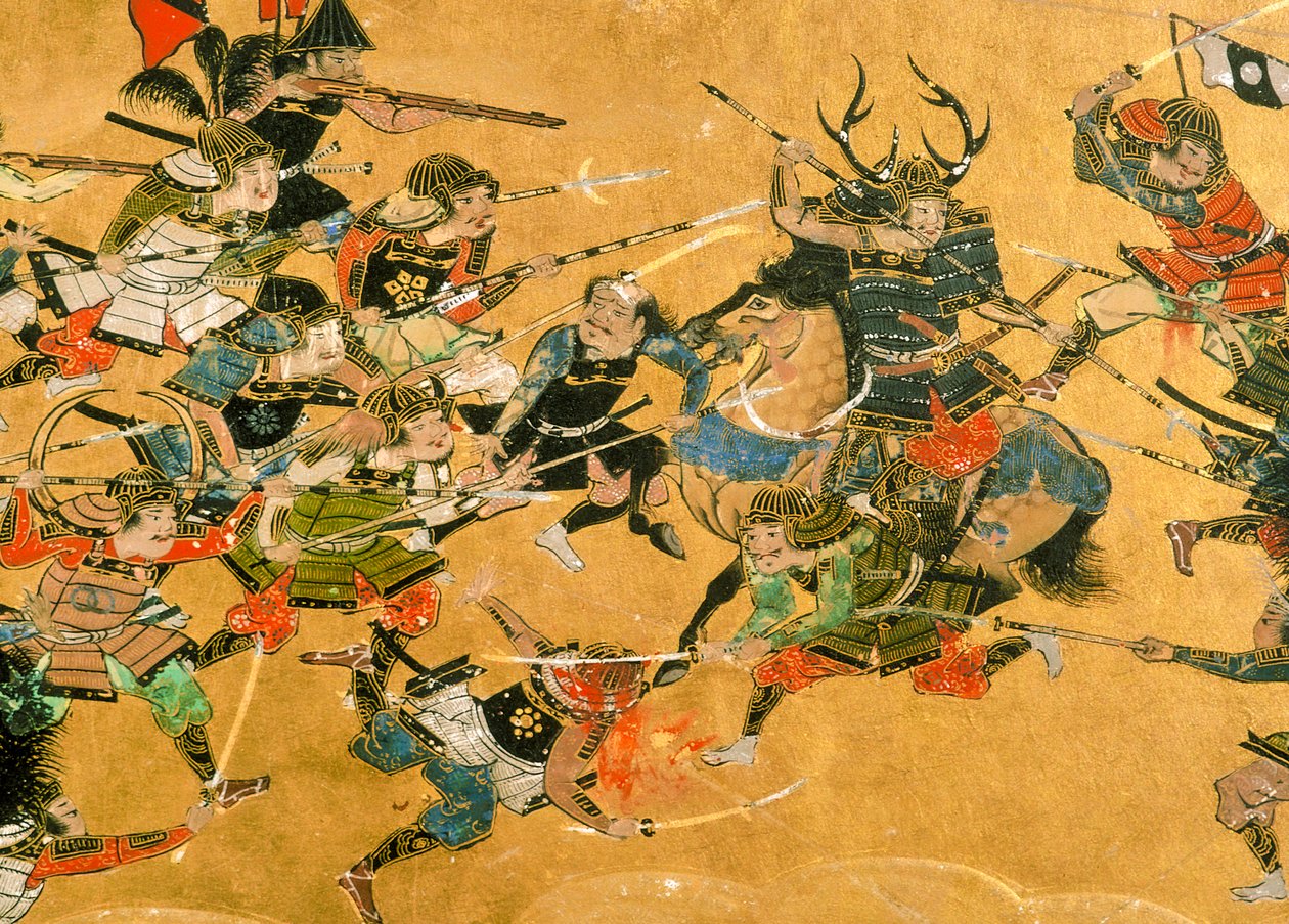 Prostřední dva panely s výjevy z bitvy u Ósaky, Japonsko, 2005 (foto) od Ira Block