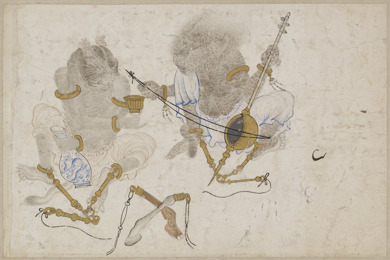 Dva démoni, spoutaní, 15. století od Iranian Master