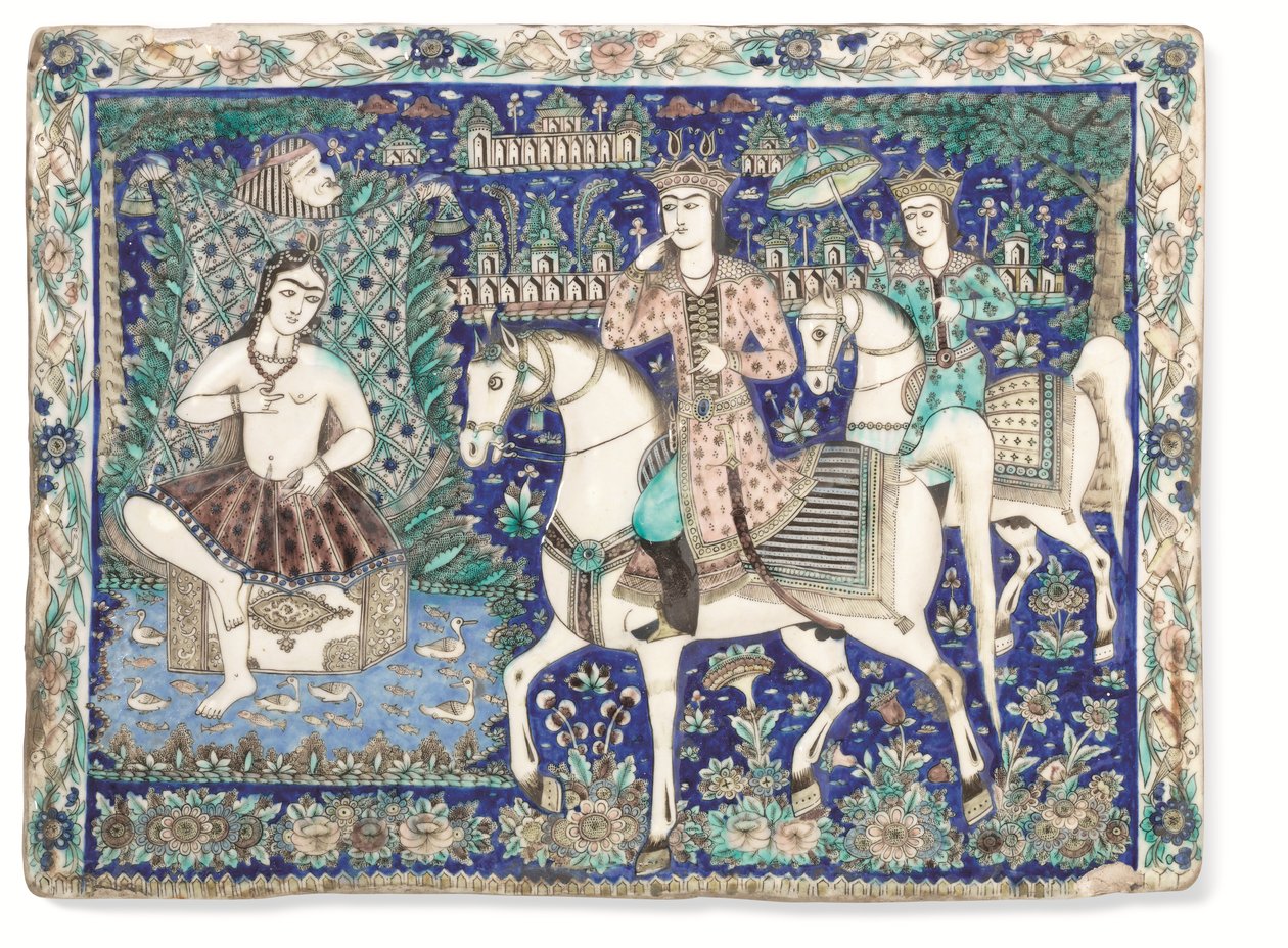 Velká tvarovaná a glazovaná dlaždice Qajar, Qajar Iran od Iranian School