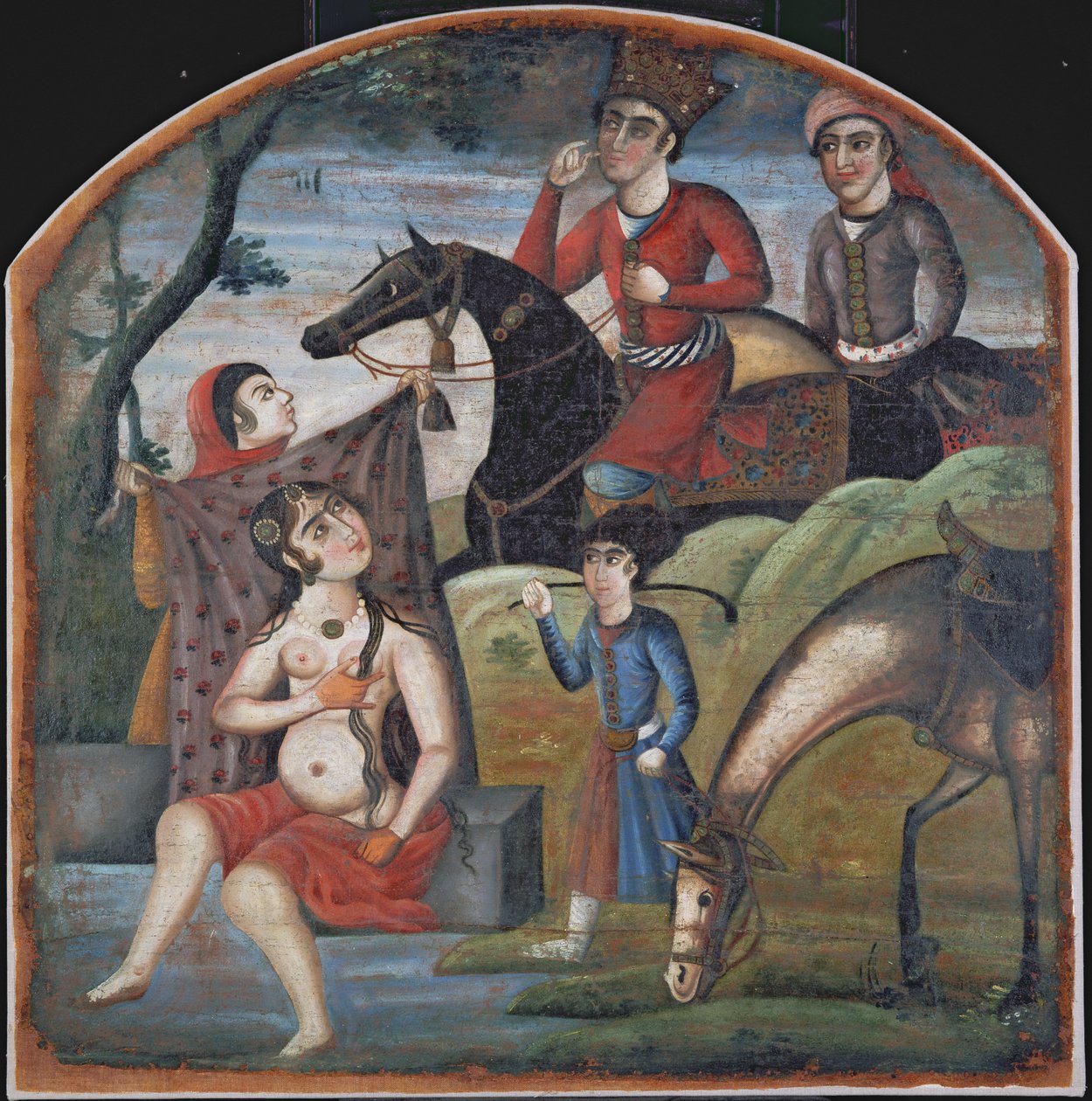 Khusraw objevuje koupání Shirin, polovina 18. století od Iranian School