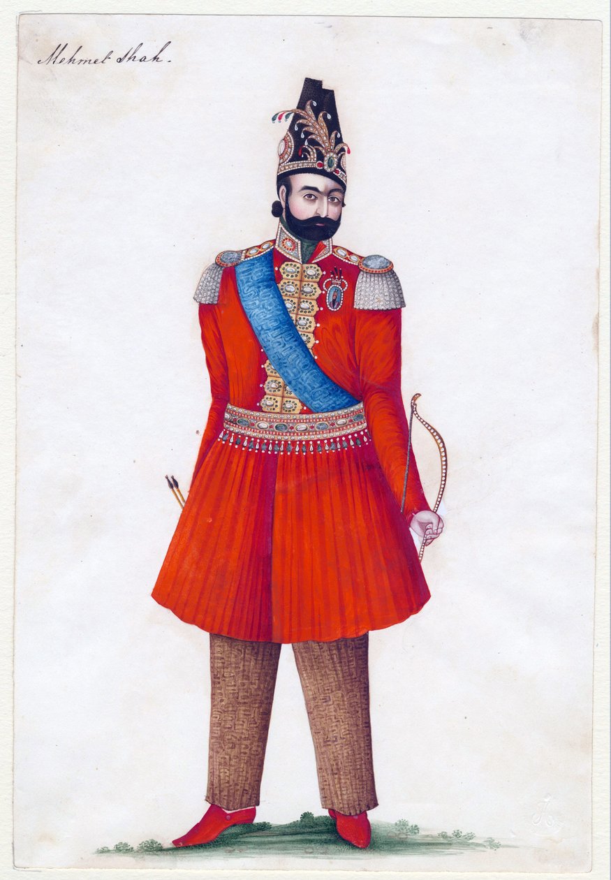Mohammad Shah Qajar (1808-1848), král Persie - íránský mistr - 1835 - Kvaš na papíře - 24,2x16,5 - Soukromá sbírka od Iranian School