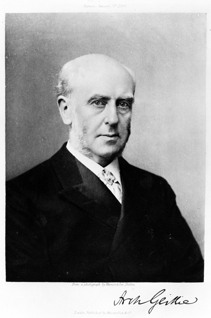 Portrét Archibalda Geikieho, ilustrace z časopisu Nature 5. ledna 1893 (fotogravura) od Irish Photographer