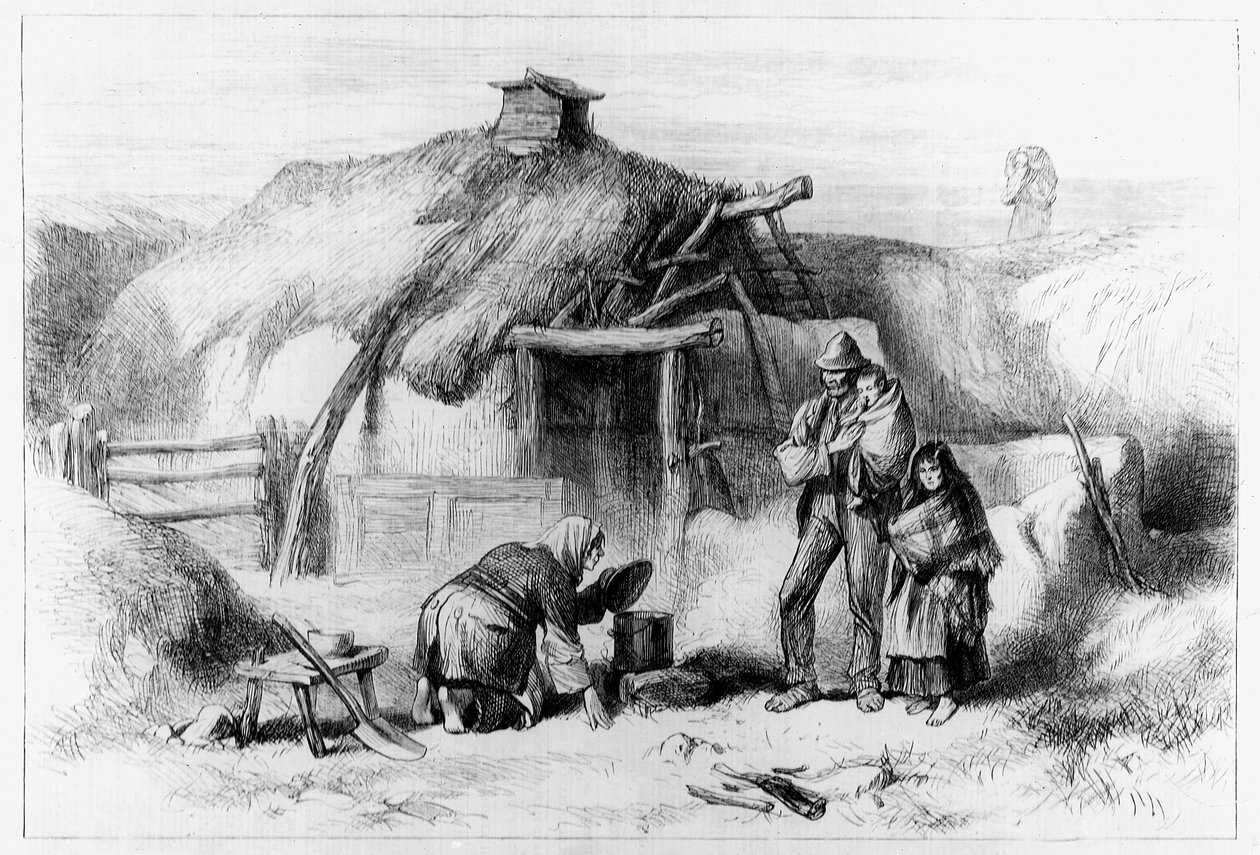 Chata bahňáků, z "The Illustrated London News" 1879 od Irish School