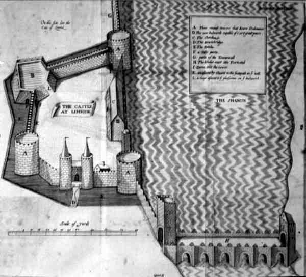 Plán hradu Limerick, Irsko ze 17. století (rytina) od Irish School