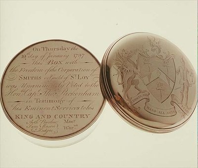 Schránka svobody, předložená Hon. T. Pakenham v roce 1797 společností Corporation of Smiths, vyrobený Jamesem Keatingem, Dublin od Irish School