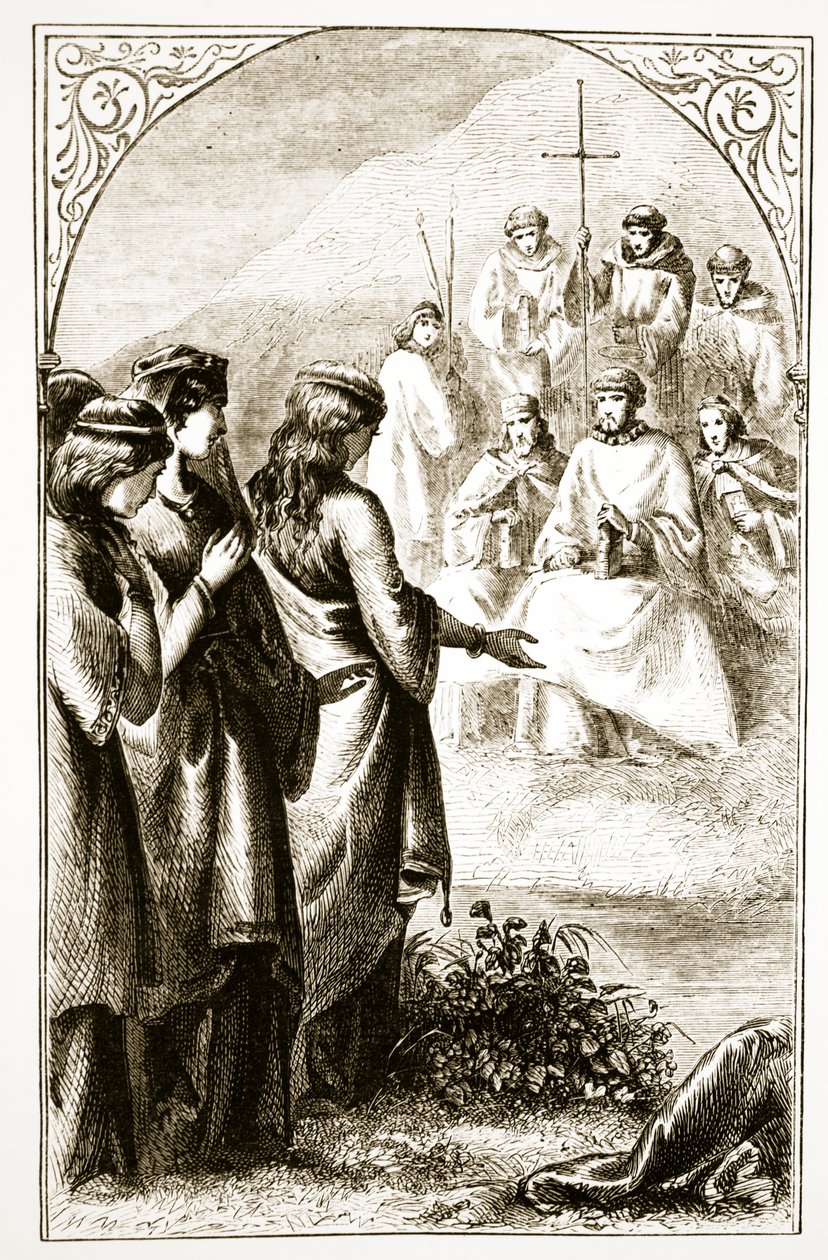 The Vision of the Synod of Clerics, from The Trias Thaumaturga, or Three Wonder-working Saints of Ireland, Mary Cusack (1829-99) publikovaná kolem 90. let 19. století od Irish School