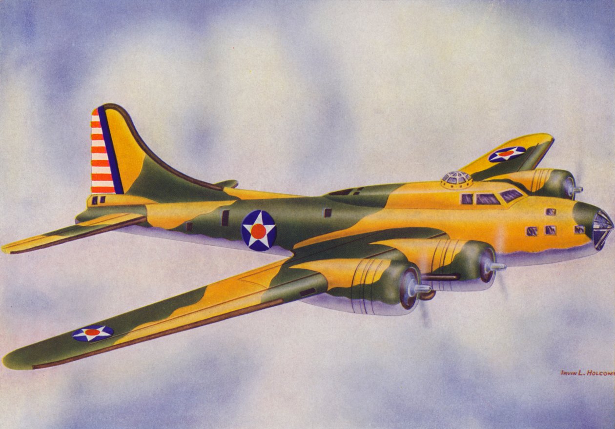 Boeing B-17E, Létající pevnost (barevná litografie) od Irvin L. Holcombe