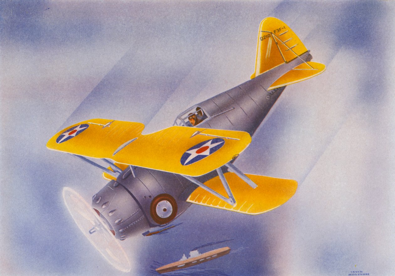 Grumman Fighter (barevná litografie) od Irvin L. Holcombe