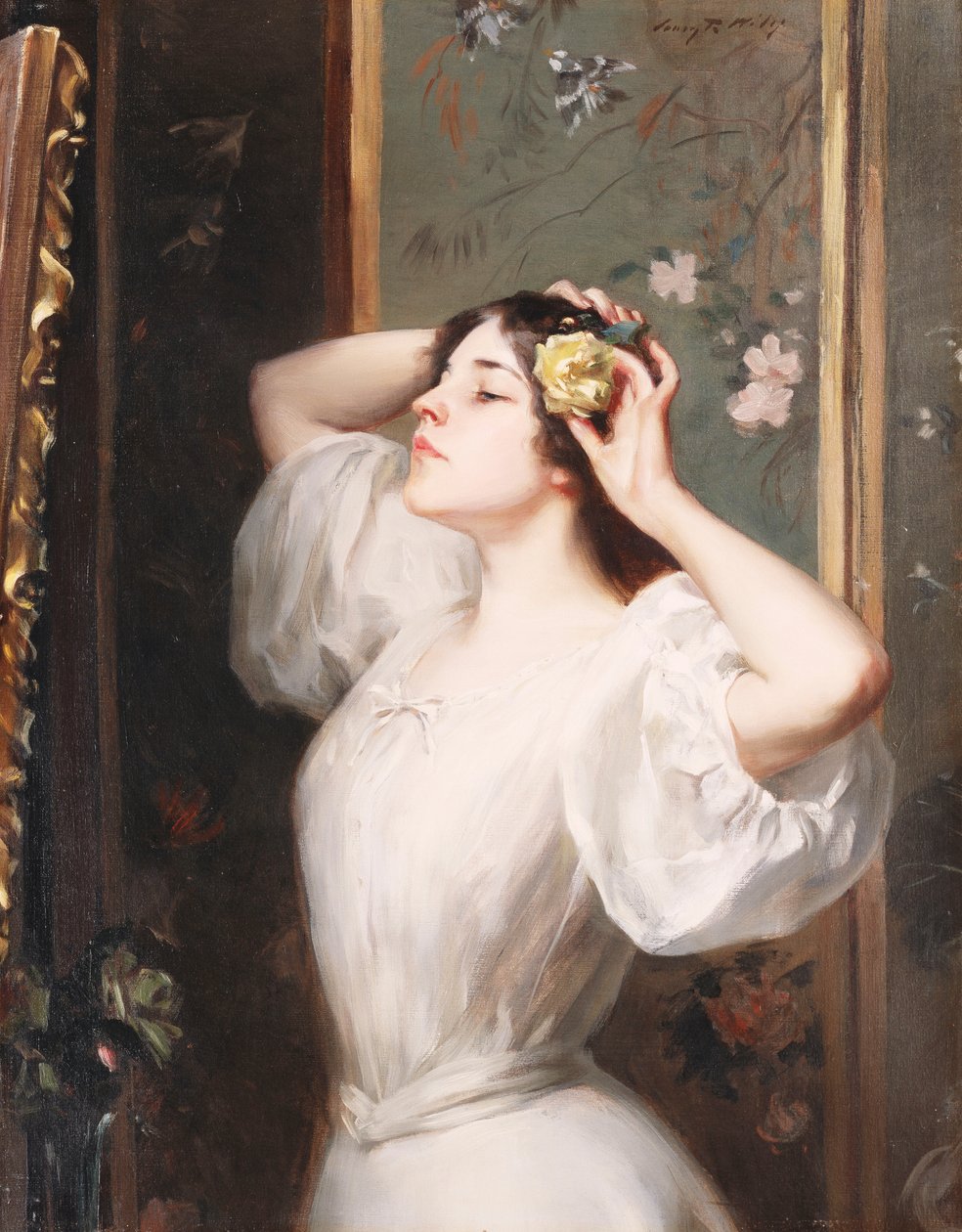 Žlutá růže, cca 1900 (olej na plátně) od Irving Ramsay Wiles