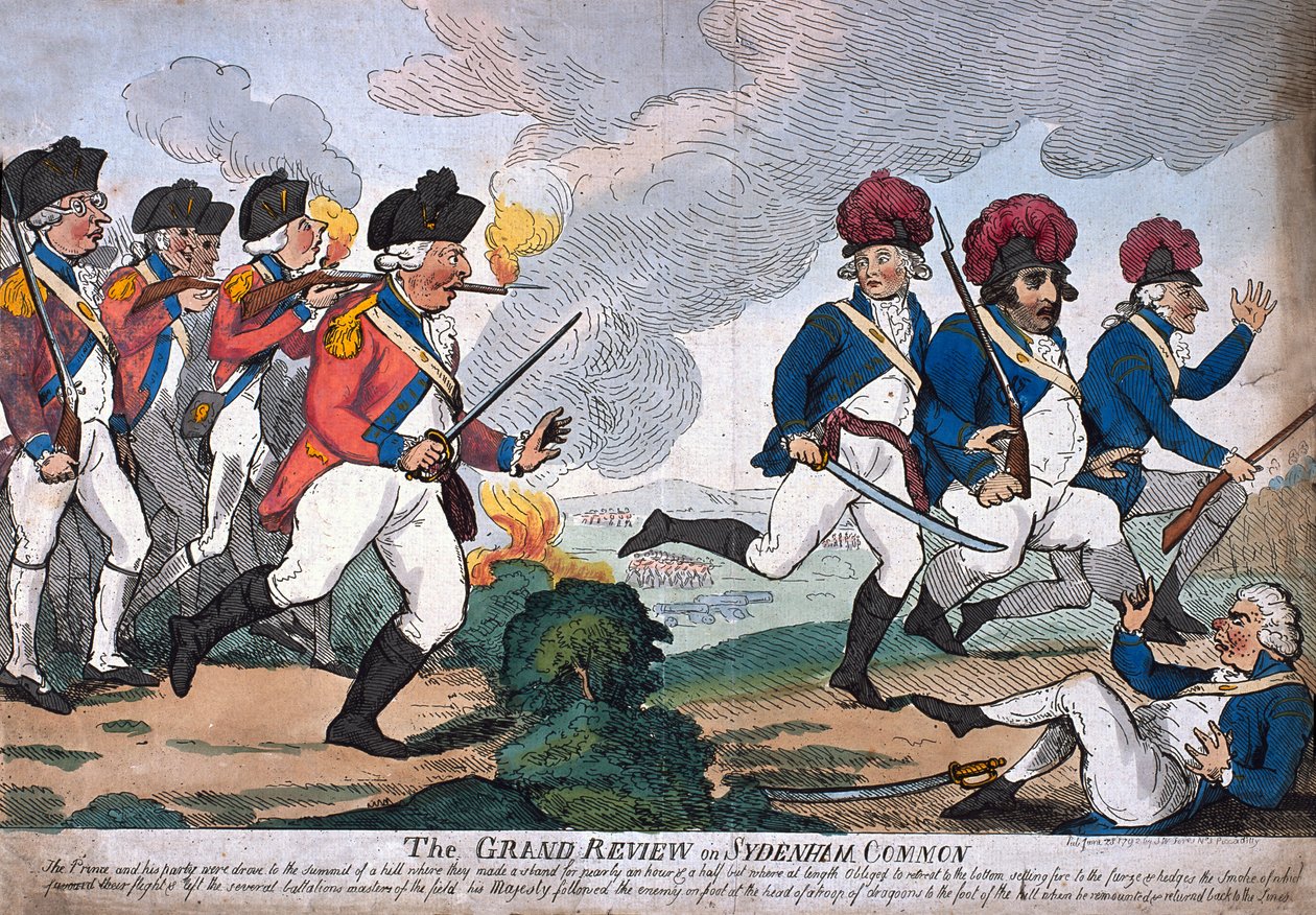 „The Grand Review on Sydenham Common“ (barevný lept) od Isaac Cruikshank