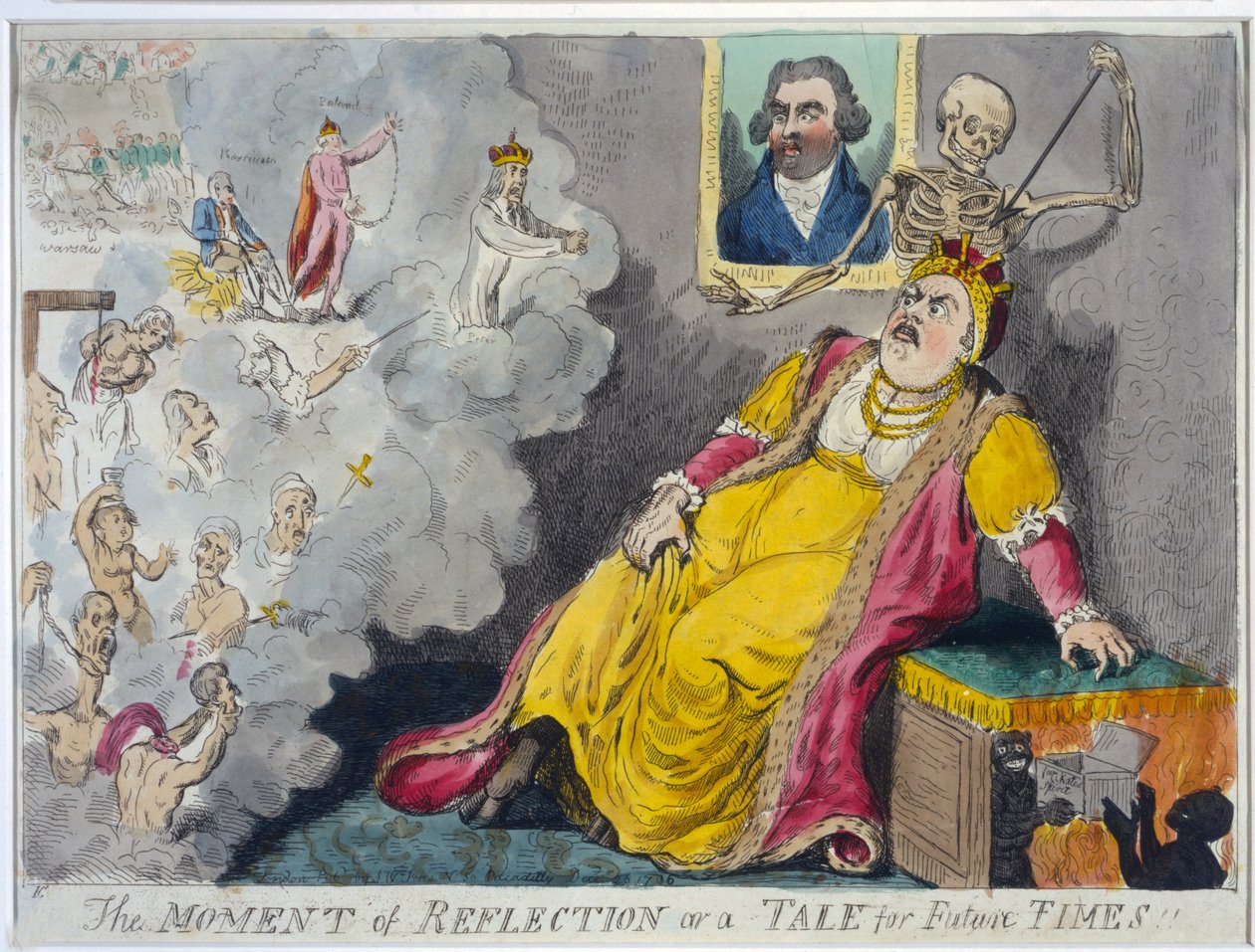 Okamžik zamyšlení aneb pohádka pro budoucí časy, hospoda. 1796 (ručně kolorovaný lept) od Isaac Cruikshank