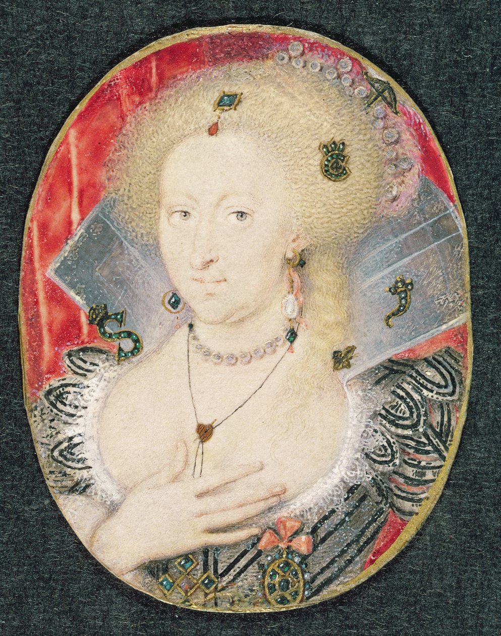 Královna Anna Dánská, miniatura od Isaac Oliver