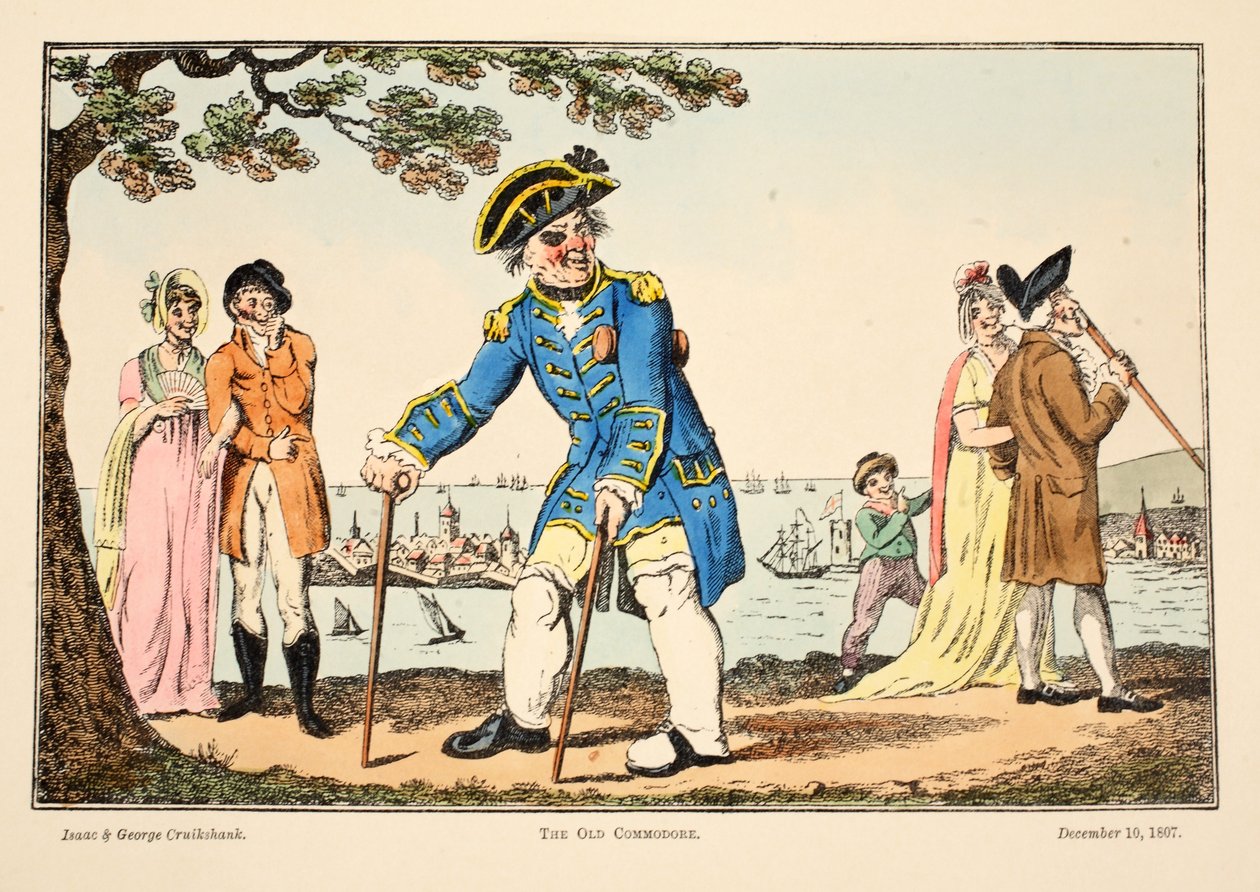 The Old Commodore, 1807 (ručně kolorovaná rytina) od Isaac, Robert and George Cruikshank