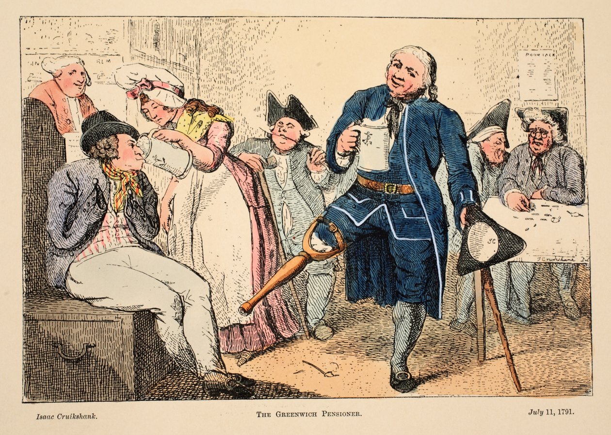 The Greenwich Pensioner, hospoda. 1791 (ručně kolorovaná rytina) od Isaac Robert Cruikshank