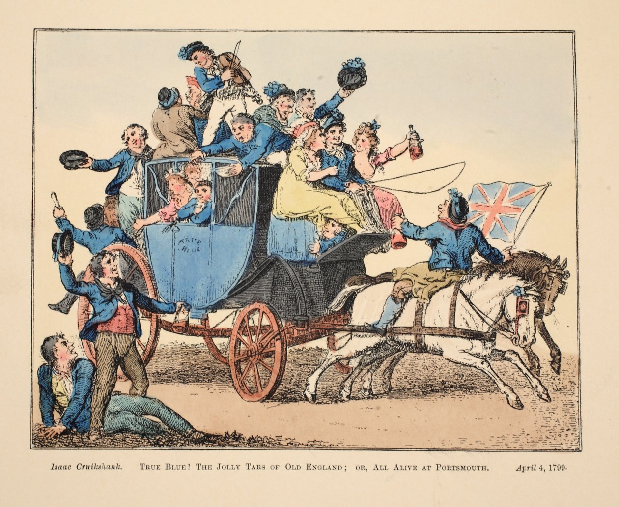 Pravá modrá! The Jolly Tars of Old England; nebo All Alive at Portsmouth, hospoda. 1799 (ručně kolorovaná rytina) od Isaac Robert Cruikshank