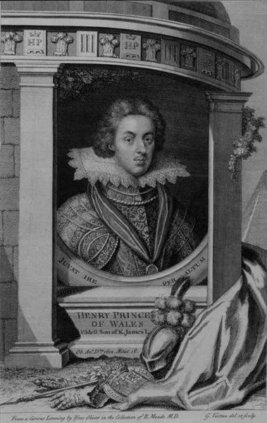 Henry (1594-1612) princ z Walesu, rytý George Vertue (1684-1756) (rytina) od Isaac (after) Oliver