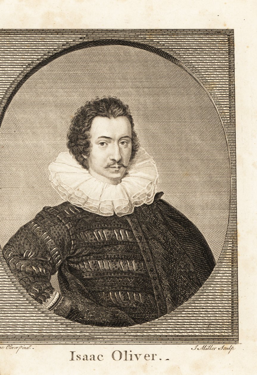 Portrét Isaaca Olivera nebo Isaaca Oliviera, francouzského anglického portrétního malíře miniatur, cca 1565-1617 od Isaac (after) Oliver