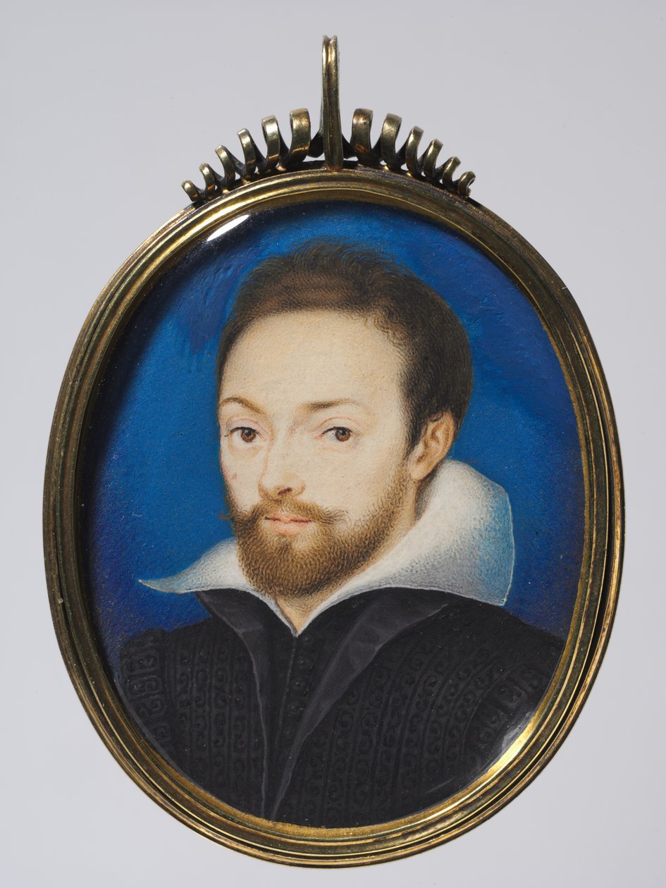 Portrét muže, kolem roku 1615 (akvarel na kartě v pozdějším stříbrném zlaceném rámu) od Isaac (after) Oliver