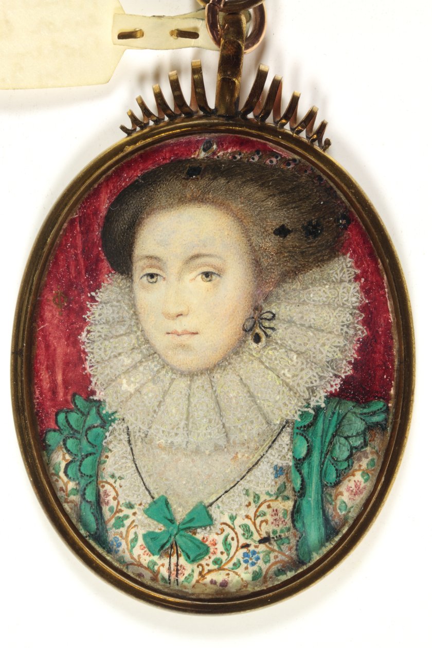 Dáma tradičně identifikovaná jako paní Hollandová, Lady Cope (akvarel na pergamenu) od Isaac (attr. to) Oliver