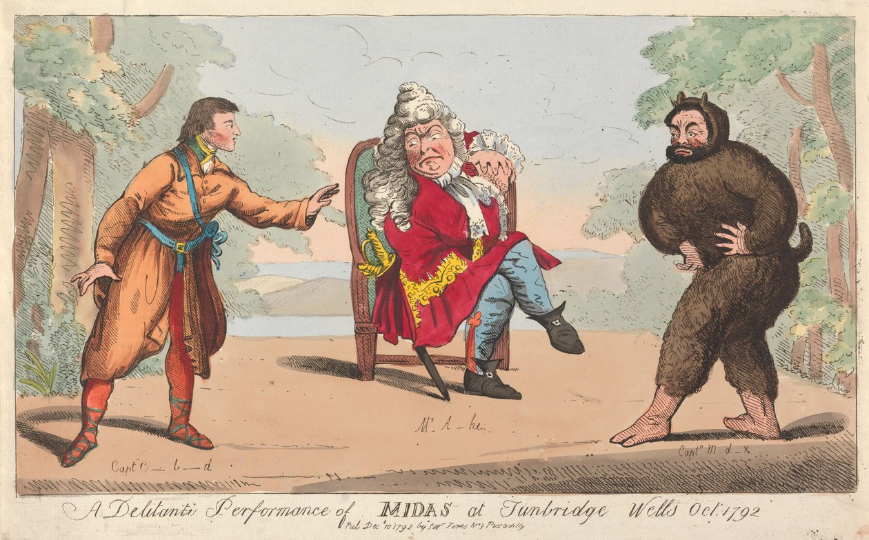 Eine Delitanti-Aufführung von Midas in Turnbridge Wells, Oktober 1792 od Isaac Cruikshank