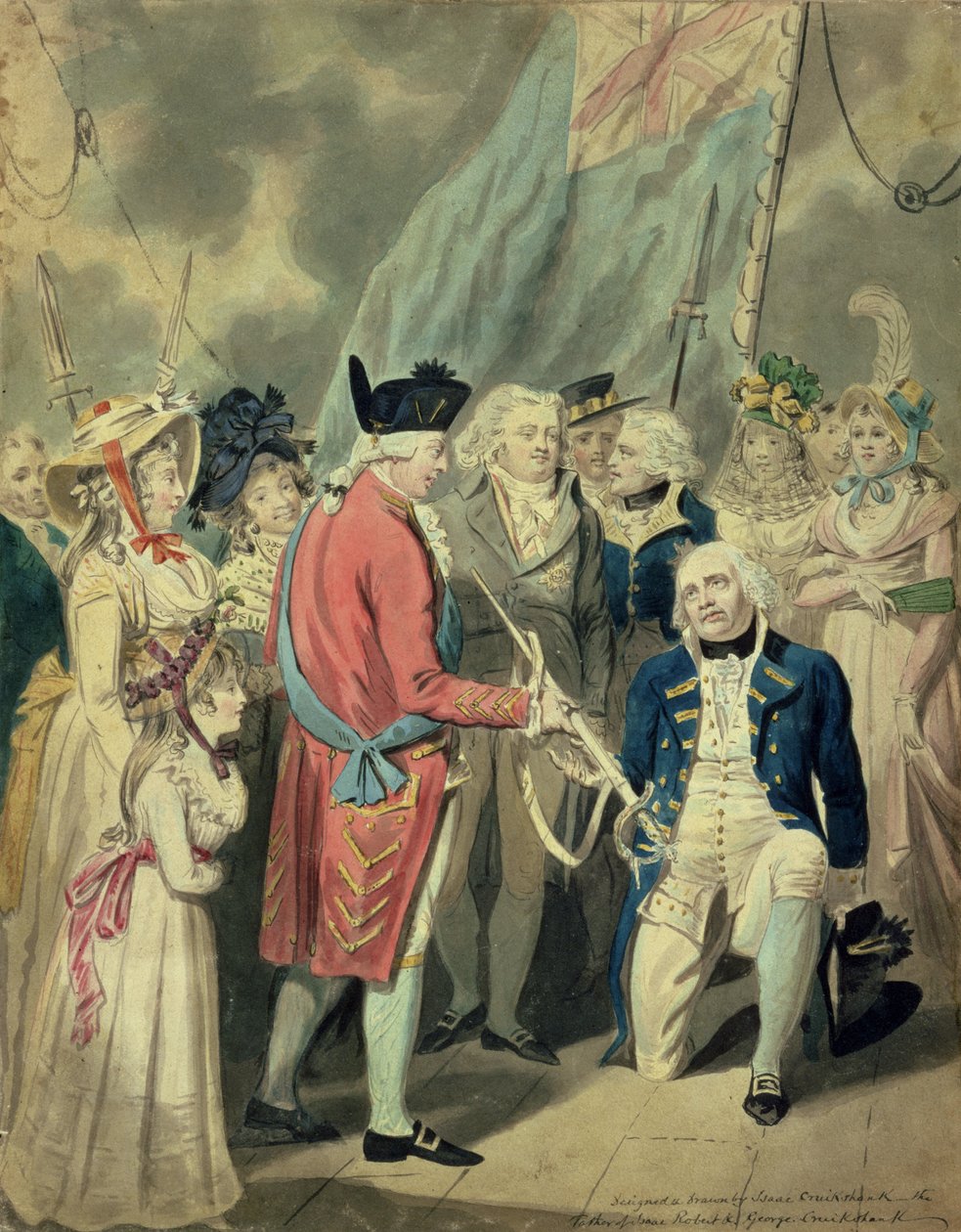 Admirál Collingwood (1750-1810) Získání stříbrného meče (akvarel na papíře) od Isaac Cruikshank