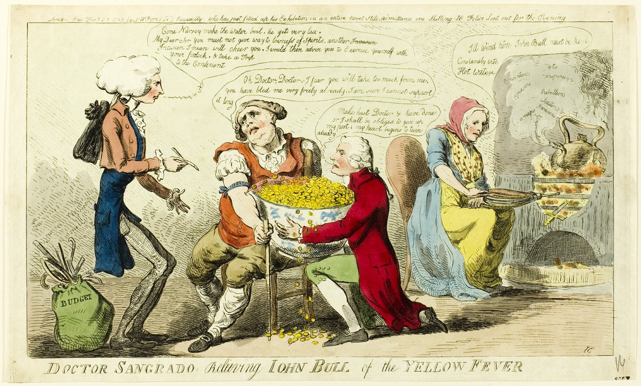Dr. Sangrado zbavuje Johna Bulla žluté zimnice od Isaac Cruikshank