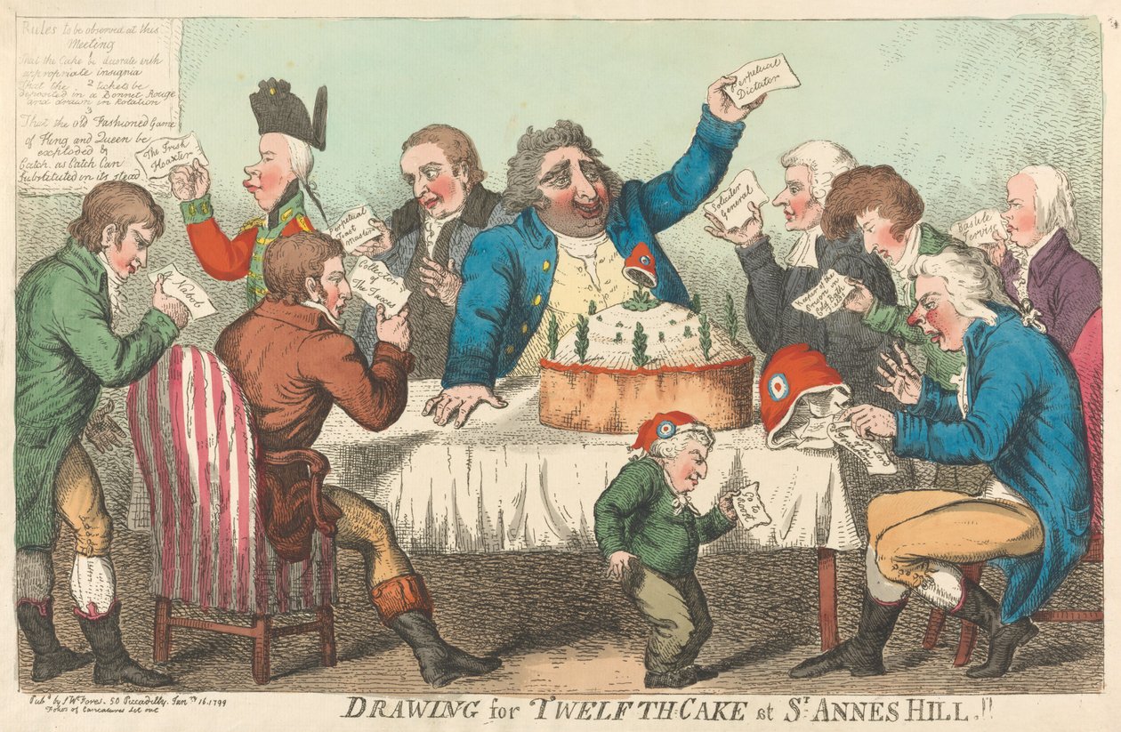Zeichnung für den Zwölften-Kuchen in St. Annes Hill od Isaac Cruikshank