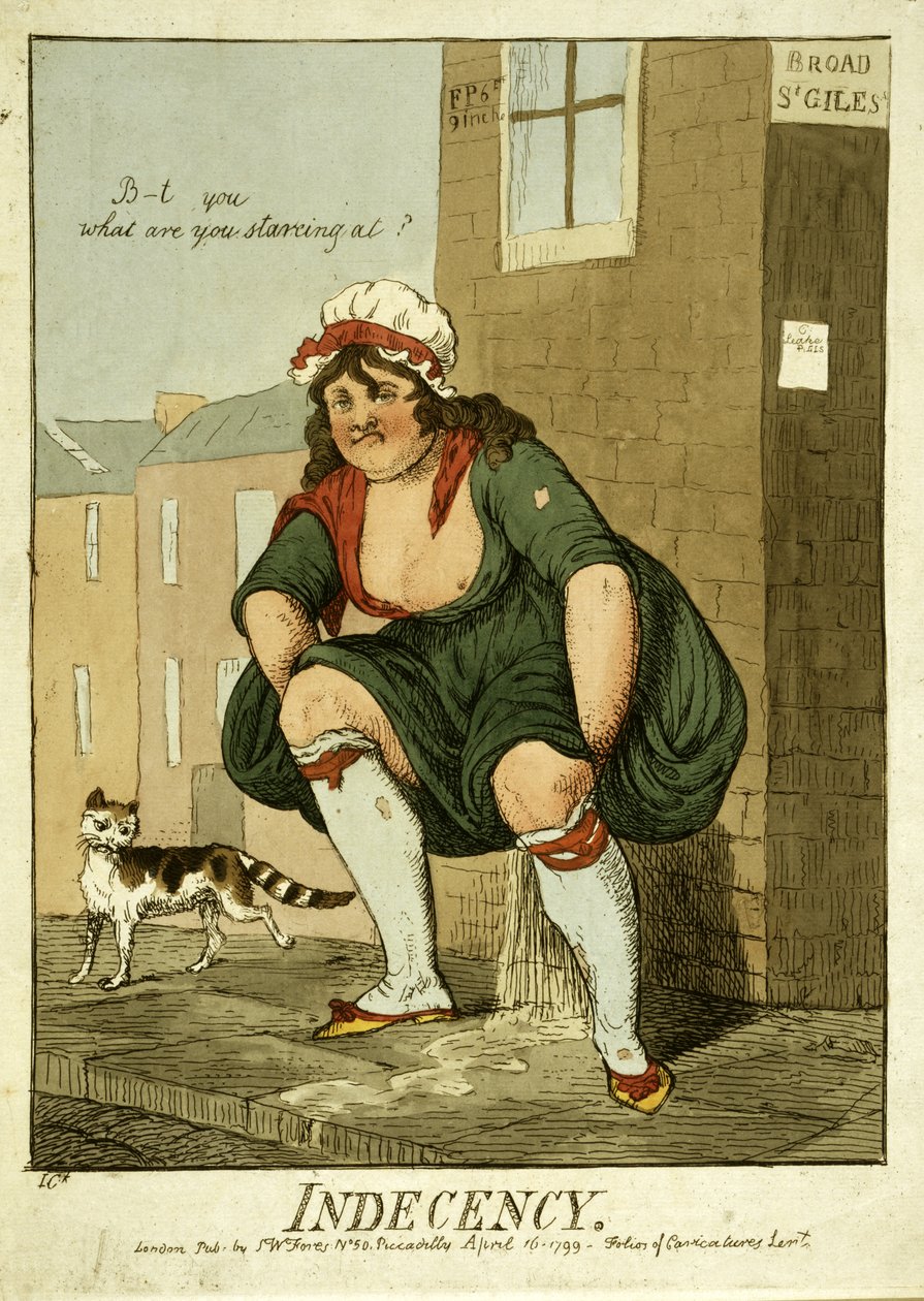 Neslušnost, 1799 (ručně kolorovaná rytina) od Isaac Cruikshank