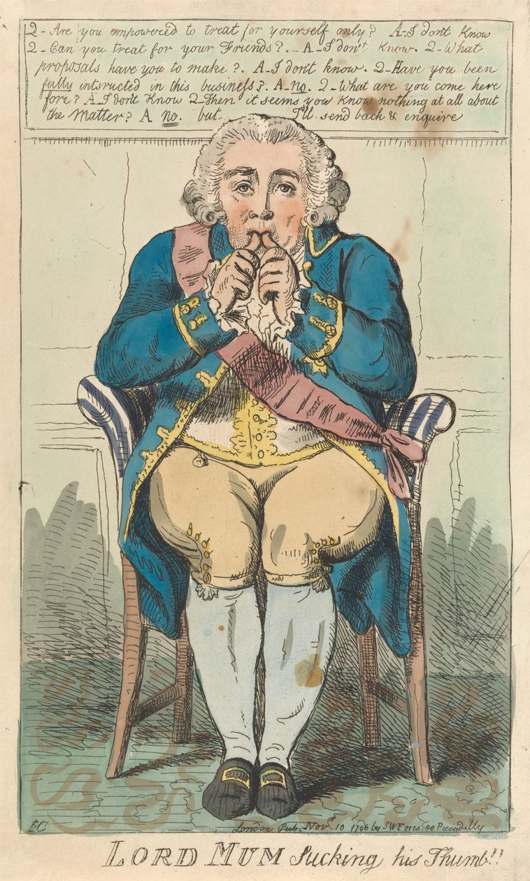 Lord Mum, der an seinem Daumen lutscht od Isaac Cruikshank